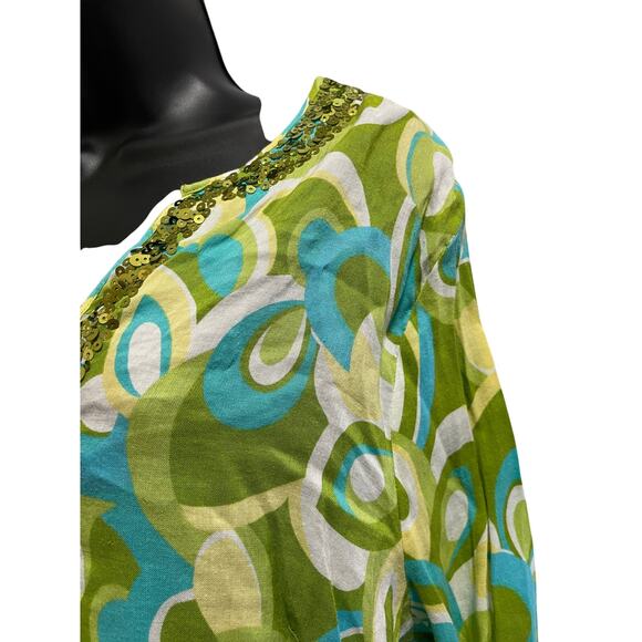 San Tropez Women's Size 1X Green Abstract Sequined Blouse - Picture 3 of 6
